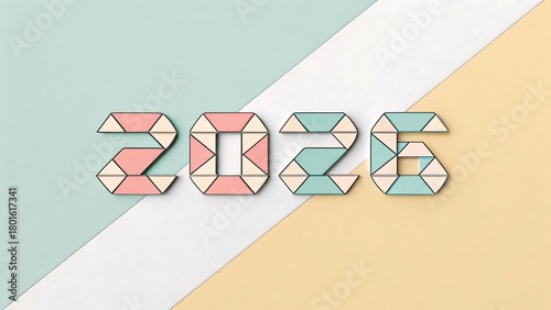 2026 Geometric Pastel Numbers on Diagonal Background