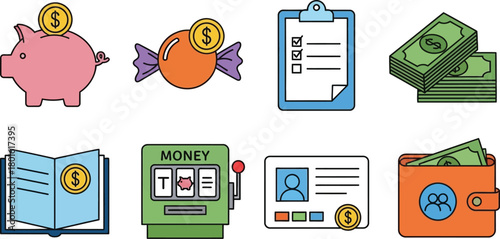 Financial planning money management and investment vector icons set editable vector