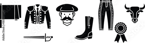 Bullfighting elements vector illustration spanish culture design editable vector