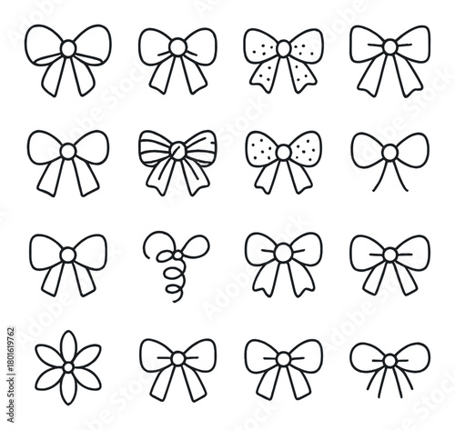 Collection of sixteen minimalistic bow tie line art designs