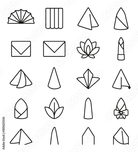 Origami napkin fold designs illustration with various geometric shapes and patterns