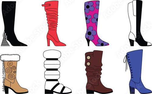 Shop stylish and trendy women's boots collection online sale now editable vector