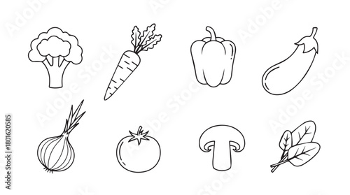 Collection of hand drawn vegetable illustrations in a simple black and white silhouette style
