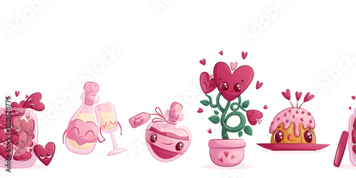 Seamless frame with cute cats on a white background. The concept of lovers, Valentine's Day. Cute characters. Vector illustration for postcards, posters, banners