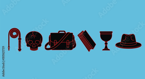 Indiana jones icons vector illustration set flat design style editable vector