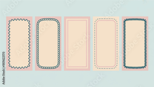 Set of five decorative rectangular frames with unique borders