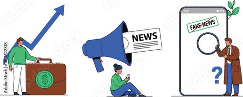 Financial growth and fake news detection in digital marketing era editable vector