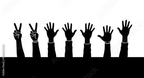 Diverse hands raised showing unity support and participation in events