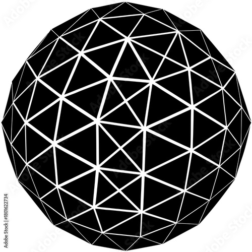 Abstract geometric sphere with a triangular mesh pattern in black and white