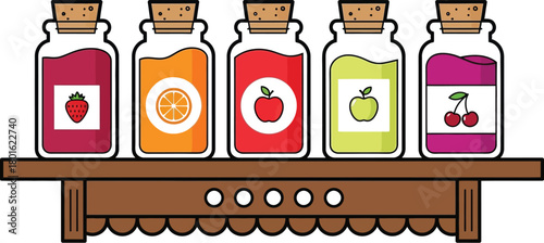 Fruit preserves jars on shelf vector illustration design art editable vector