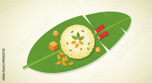 Delicious filipino rice dish served on a vibrant green banana leaf, culinary delight.