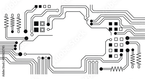 Modern circuit board with intricate pathways and components, tech background