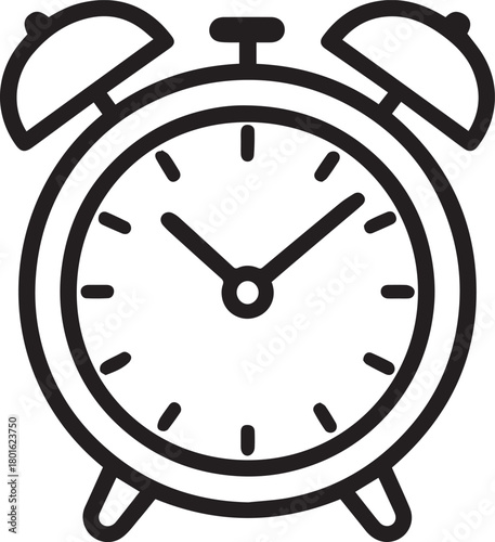 A classic vintage alarm clock, meticulously illustrated in a simple line art style. The clock, a symbol of time management, stands as a reminder of punctuality. 