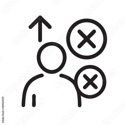 A simple black and white icon depicts a person with a negative or rejection symbol above their head