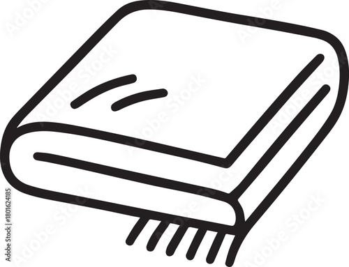 A clean, folded blanket, meticulously rendered in a modern, minimal line art style. Ideal for illustrating themes of comfort, warmth, and home.