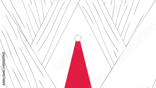 Mysterious red figure emerges from swirling black linear fog evoking a sense of discovery and ethereal atmosphere perfect for fantasy or abstract designs