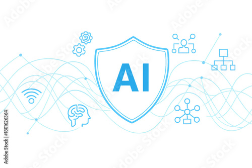 Wallpaper Mural Light blue AI shield illustration surrounded by digital network elements Torontodigital.ca