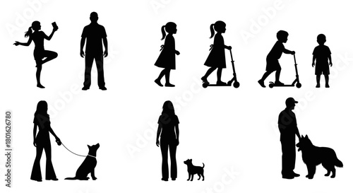 Diverse people and pets enjoying outdoor activities and active lifestyles