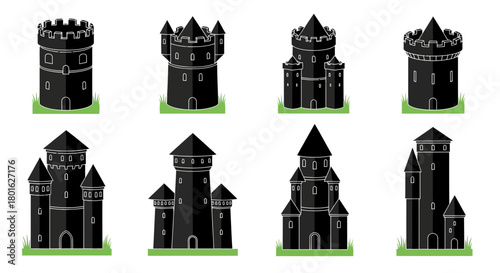 Diverse medieval castle towers and fortresses, perfect for fantasy