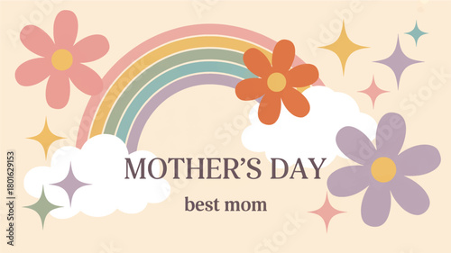 Mothers day greeting with rainbow and flowers