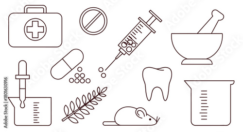 Medical science icons for research, health, and dental care innovation