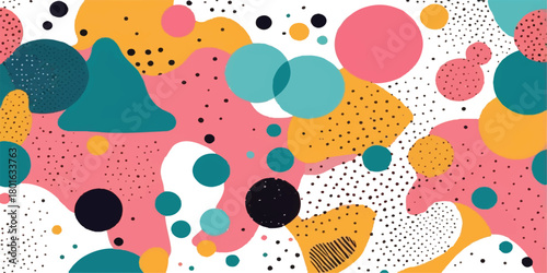 Colorful seamless vector pattern illustration featuring retro flowers, cute birds, hearts, and dots for spring wallpaper design and scrapbook texture decoration