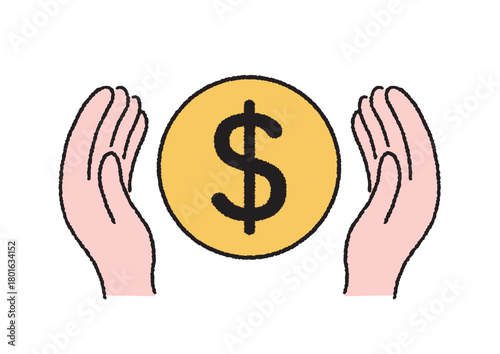 カラーのお金と手のイラスト｜資産運用・経済サポートのビジュアル素材