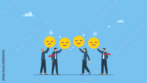 Diverse business people team showing emotion happy and sad faces. Employee morale, team spirit, work passion or job satisfaction, worker wellbeing or feeling, attitude and motivation.