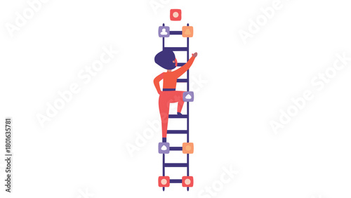 A person climbs a digital ladder made of notifications symbolizing progress and engagement in the online world perfect for tech and communication themes