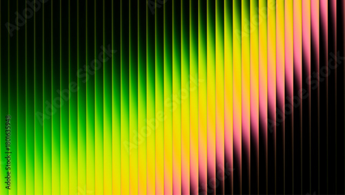 Intense glowing fractal glass with luminous wave flowing through ribbed texture. Dynamic design with vertical ribbed lines blending radiant colors for modern visual art project and futuristic concepts