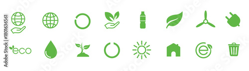 “Eco-friendly outline symbols of water, forest, minerals, and climate protection.”