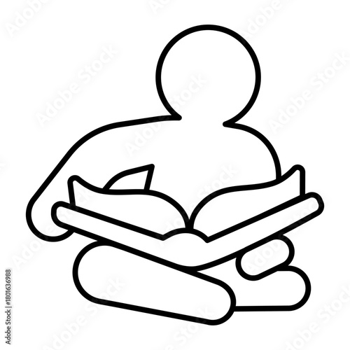 Baby reader thin line icon, book festival concept. Vector graphics. Book in child hands, reading sign on white background, style icon mobile or web design.