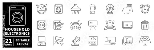 Household electronics icons set. linear, editable line icons for home appliances