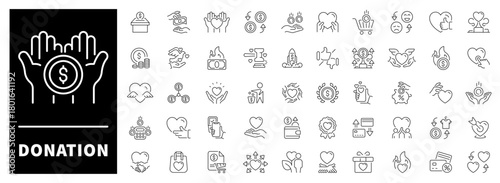 Donation and charity icons set. editable line, outline, fundraising symbols
