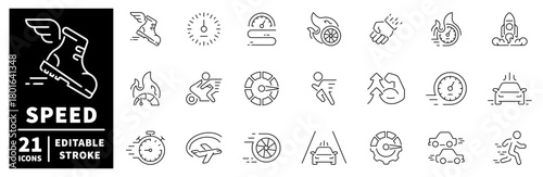 Speed and motion icons set. editable line icons, outline, fast and dynamic symbols