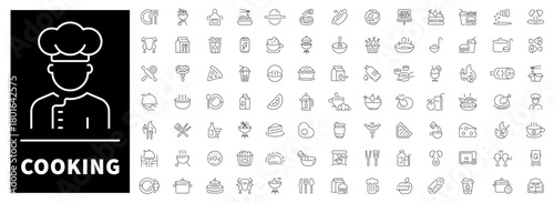 Cooking and kitchen icons set. editable line icons, outline, culinary symbols