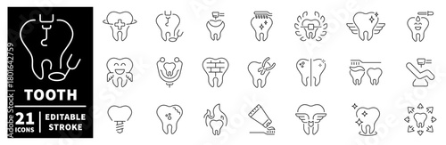 Dental care icons set. editable line icons, linear, oral hygiene and tooth symbols