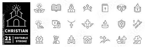 Christian icons set. editable line icons for faith and worship, outline symbols