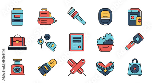 An assortment of fishing and seafood harvesting tools, including various crab traps, rakes, scoops, and a red crab.