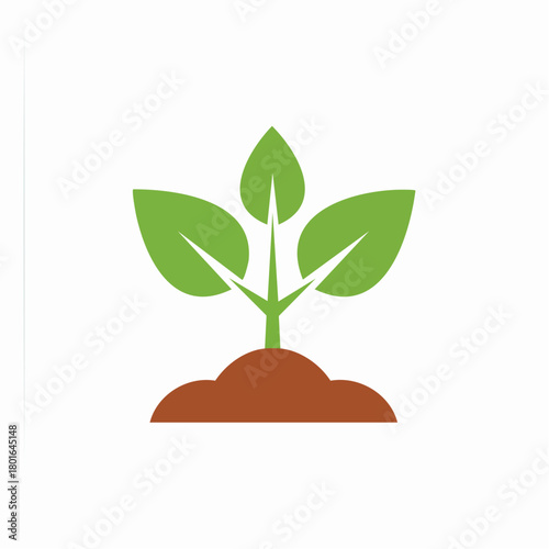 Green sprout emerging from rich brown soil isolated on white background