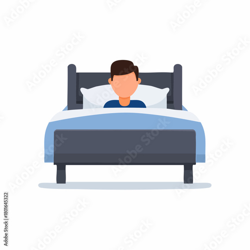 Person sleeping comfortably in a bed with blue bedding and pillow