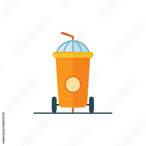 Cartoon Orange Juice To Go Cup on Wheels Mobile Drink Stand