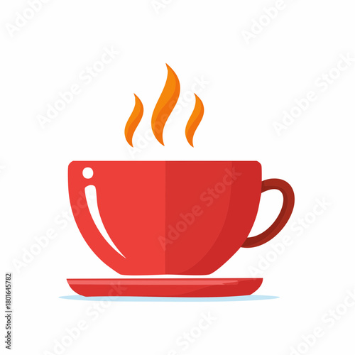 Steaming Red Coffee Cup on Saucer Hot Beverage Illustration Flat Design