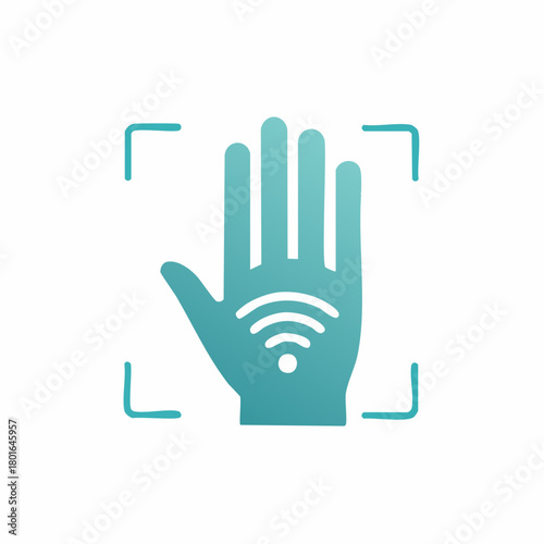 Digital hand with Wi-Fi signal inside a square frame. Concept for network access and wireless technology.