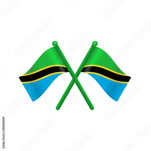 Two crossed tanzania flags isolated vector illustration