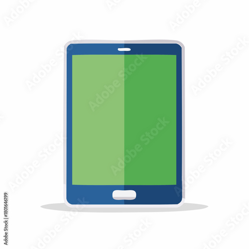 Modern flat design mobile device with a vibrant green screen for digital content display