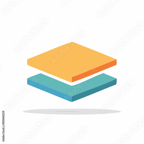 Two colorful isometric blocks stacked with a shadow beneath them indicating depth and separation