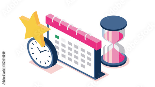 Isometric illustration depicting effective time management strategies showcasing productivity planning and efficient workflow in a modern stylized design