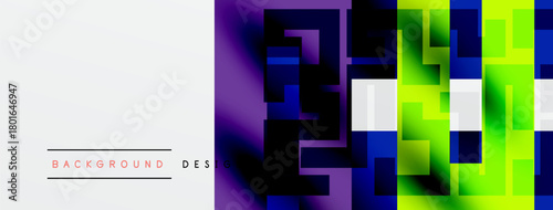 Abstract geometric pattern. Vibrant colors blend, creating modern visual experience. White space offers contrast, text placement possible.