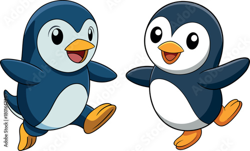 cute penguins cartoon, winter animal vector, arctic wildlife illustration, adorable penguin character, holiday winter clipart, snow animal artwork, antarctic birds design, funny penguin drawing, cold 